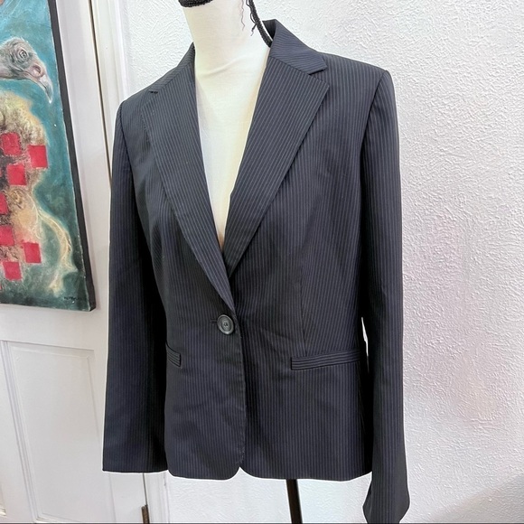 Ann Taylor blue pin stripe wool blazer - Picture 3 of 11